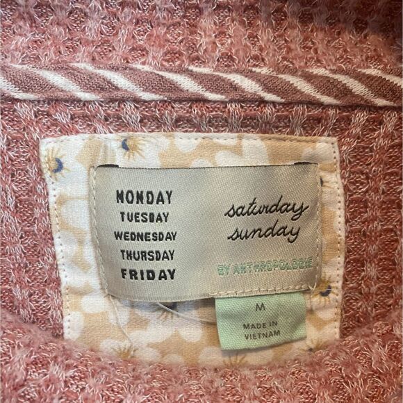 Anthropologie Saturday Sunday Pink Waffle Knit Cowl Neck Loungewear Sweater - Picture 7 of 8